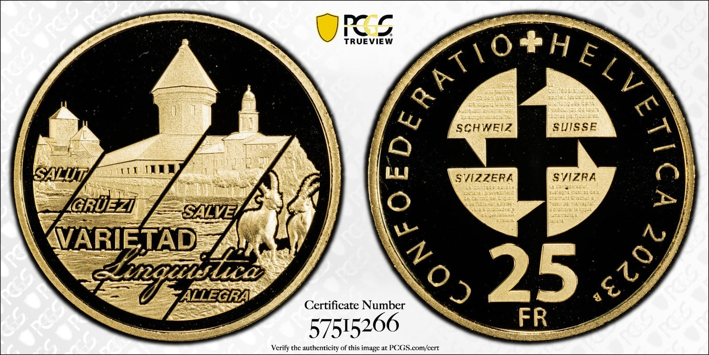 2023 Schweiz Schweizer Sprachenvielfalt 25 Franken Gold 900er PCGS PR70DCAM