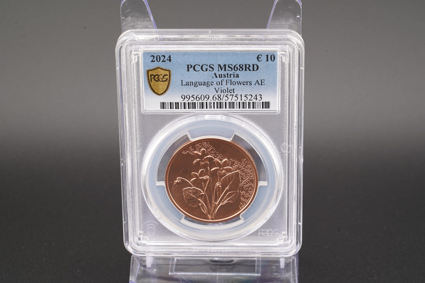 2024 Österreich Veilchen Sprache der Blumen 10 Euro Kupfer PCGS MS68 RD