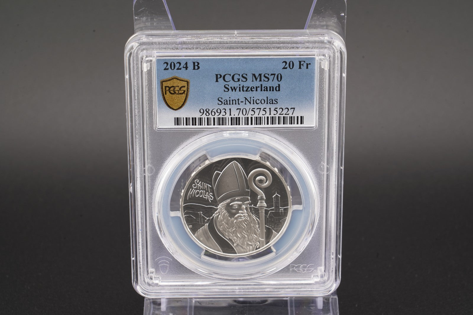 2024 Schweiz St. Nikolaus 20 Franken Silber PCGS MS70 Auflage 7.500