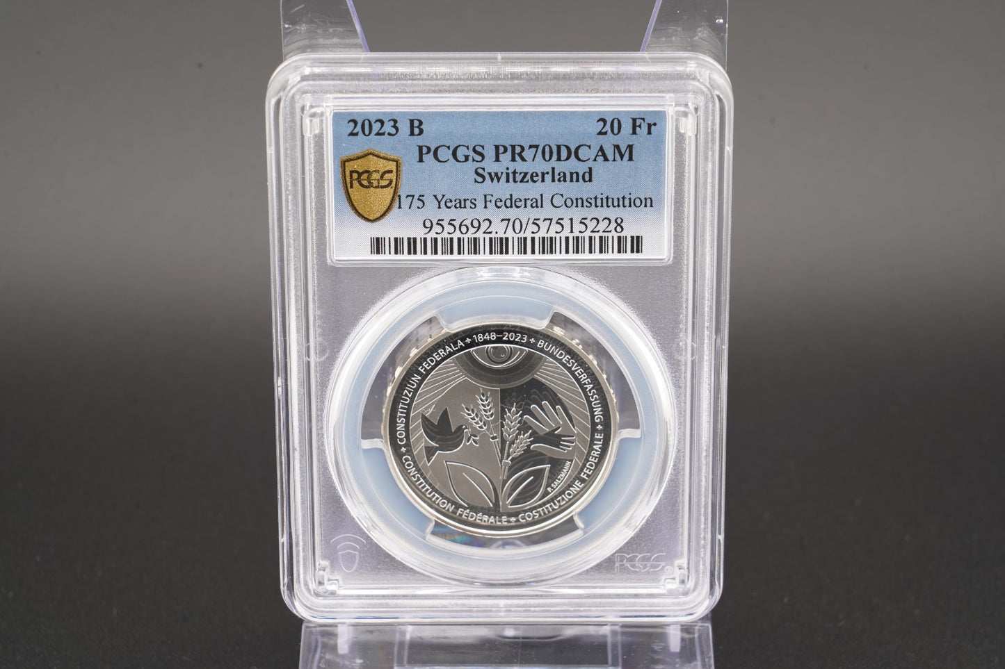 2023 Schweiz 175 J. Bundesverfassung 20 Franken Silber PCGS PR70DCAM Aufl. 4.250