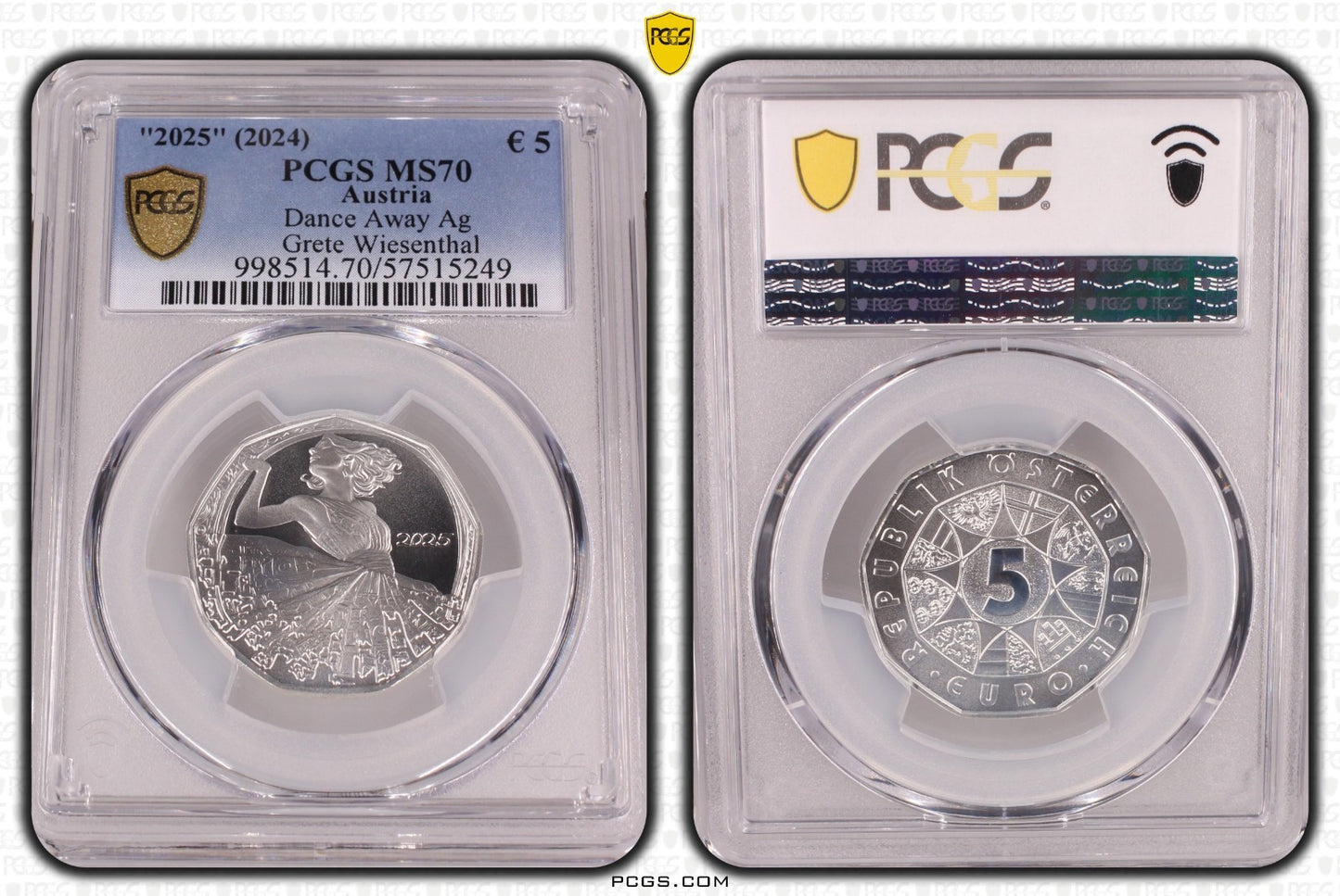 2025 Österreich Tanz dich frei - Grete Wiesenthal 5 Euro Silber PCGS MS70