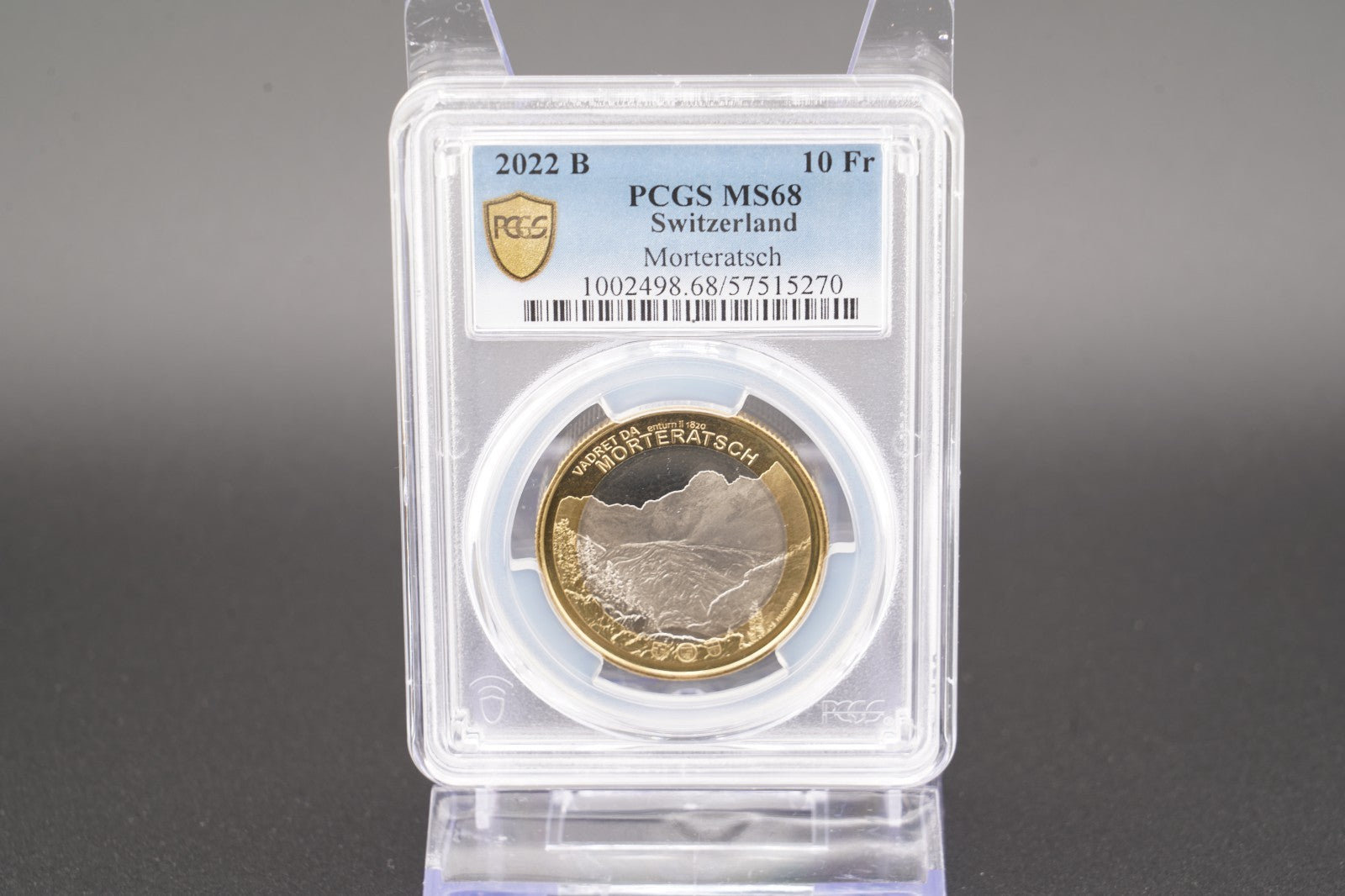2022 Schweiz Morteratsch Gletscher 10 Franken Bimetall PCGS MS 68 Auflage 15.800