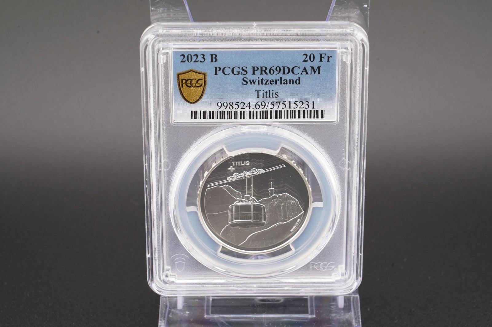 2023 Schweiz Luftseilbahn Titlis 20 Franken Silber PCGS PR69DCAM Aufl. 3.250