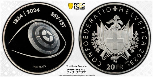 2023 Schweiz 200 Jahre Schiesssportverband 20 Franken Silber PCGS PR70DCAM