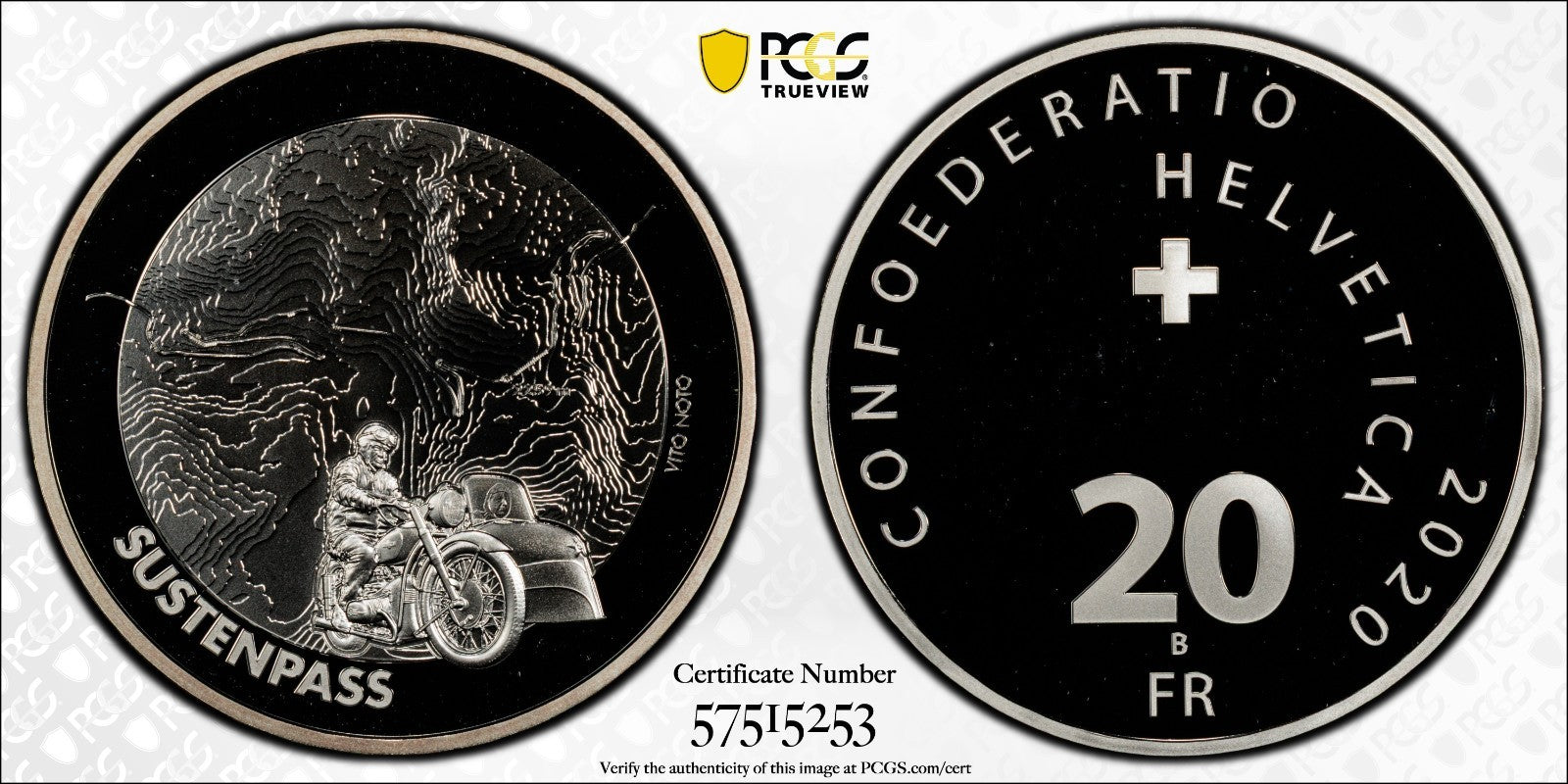 2020 Schweiz Sustenpass 20 Franken Silber PCGS PR69DCAM Proof Auflage 5.000