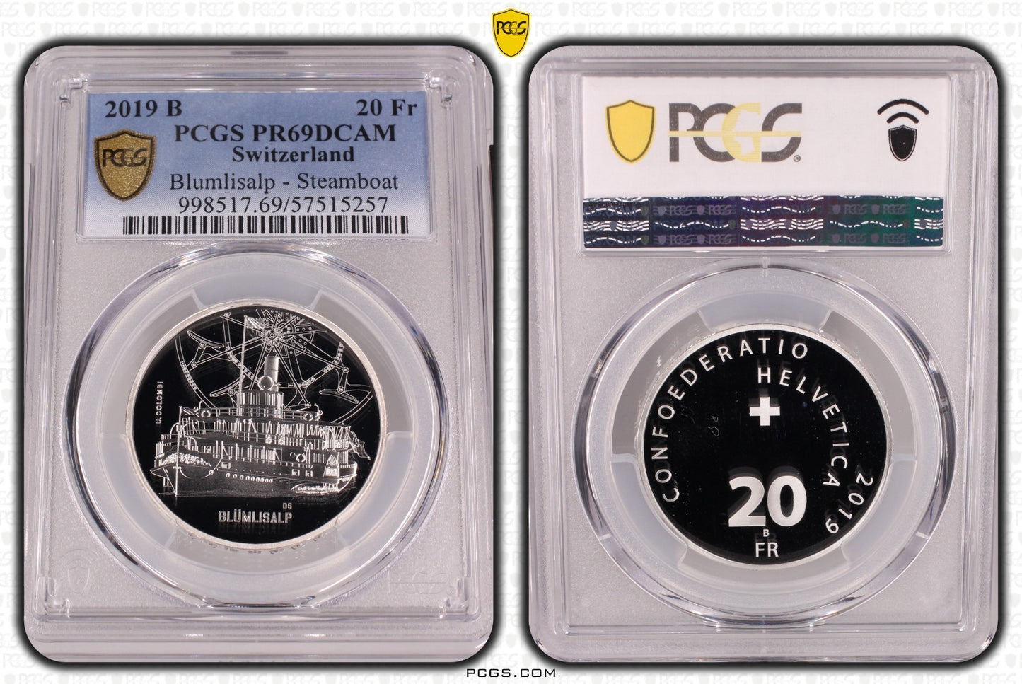 2019 Schweiz Blümlisalp Dampfschiff 20 Franken Silber PCGS PR69DCAM Proof