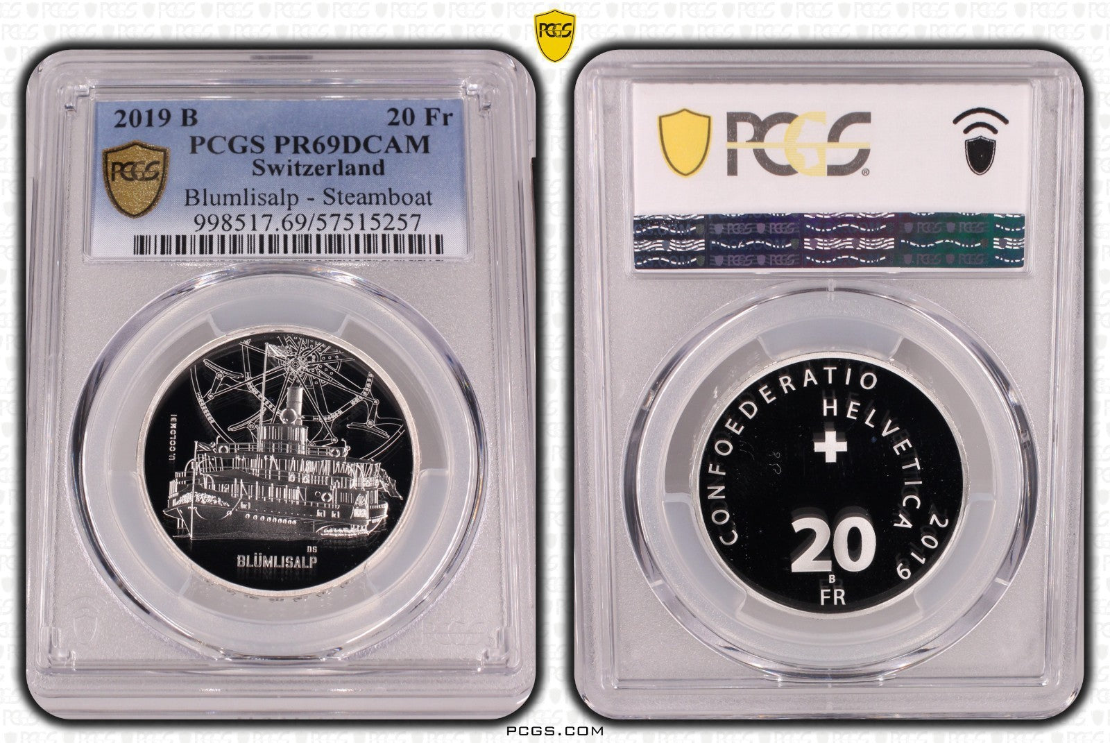2019 Schweiz Blümlisalp Dampfschiff 20 Franken Silber PCGS PR69DCAM Proof