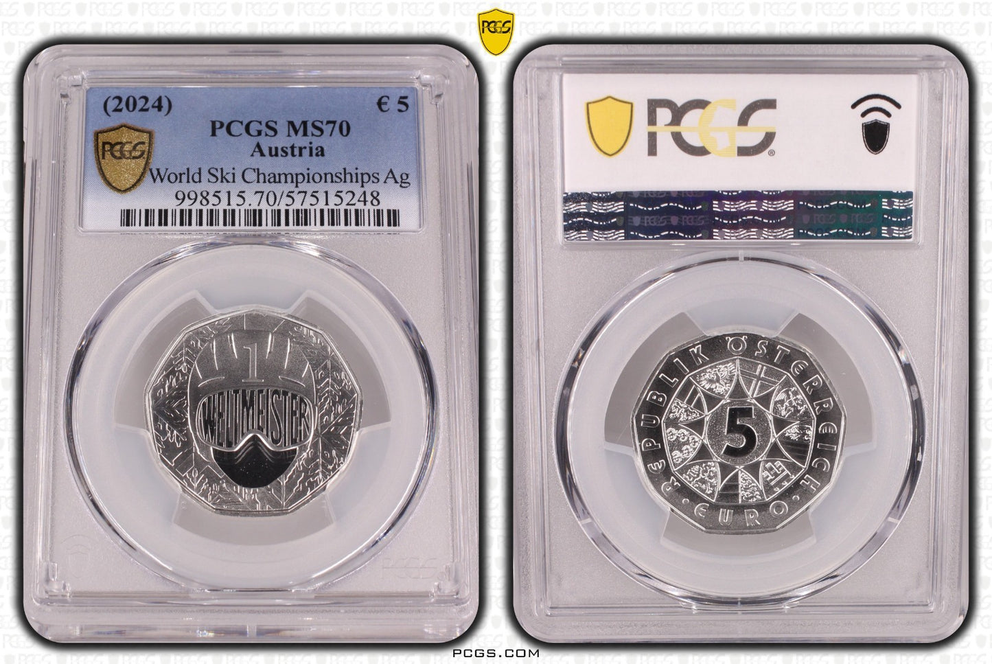 2024 Österreich Wir sind Weltmeister - 5 Euro Silber PCGS MS70
