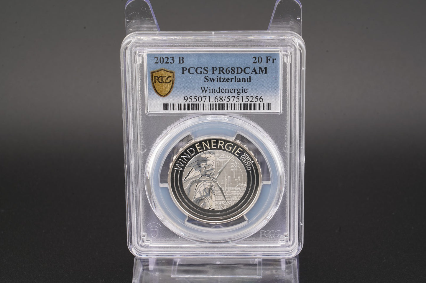 2023 Schweiz Windenergie 20 Franken Silber PCGS PR68DCAM Proof Aufl. 10.000