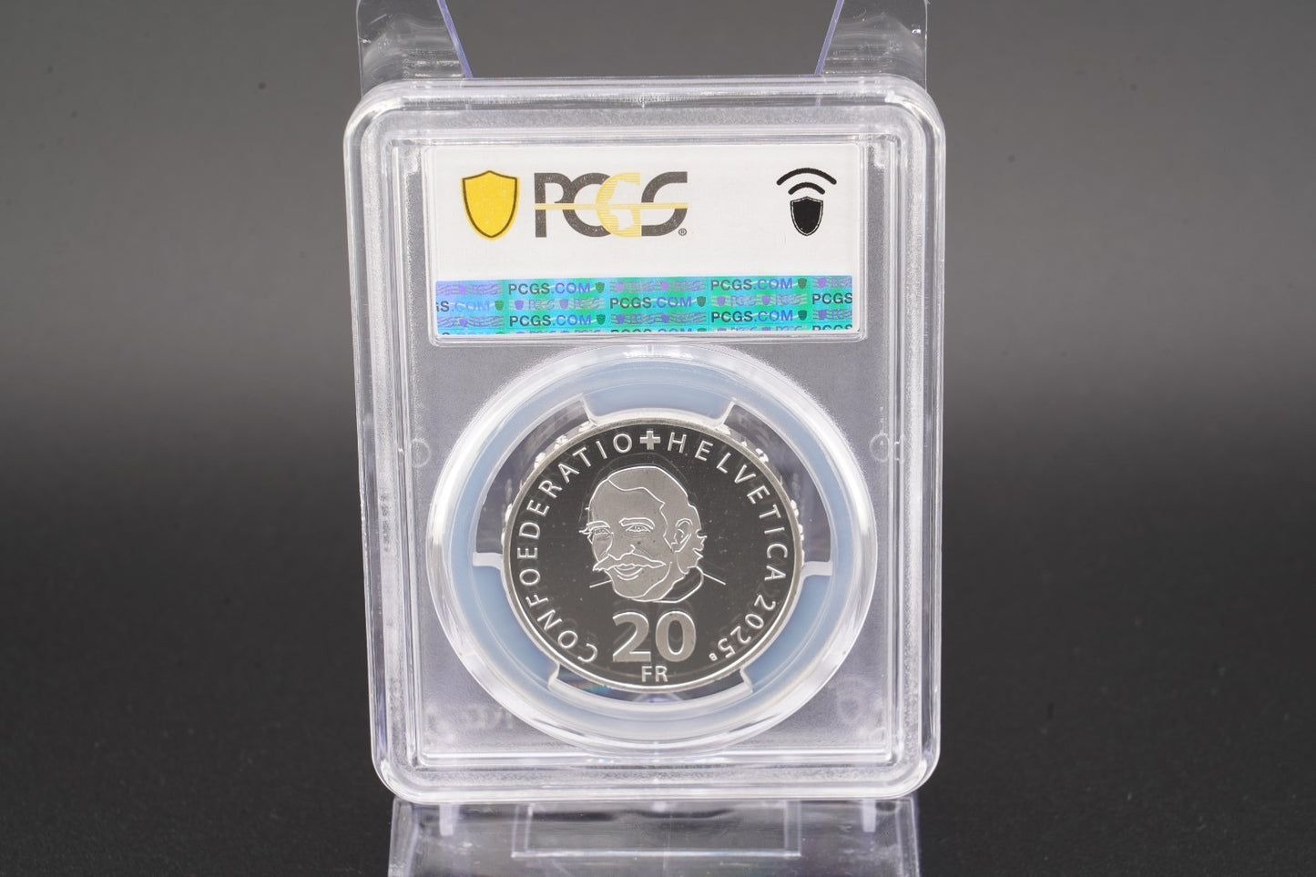 2025 Schweiz Jean Tinguely 20 Franken Silber PCGS MS68DCAM Auflage 7.500
