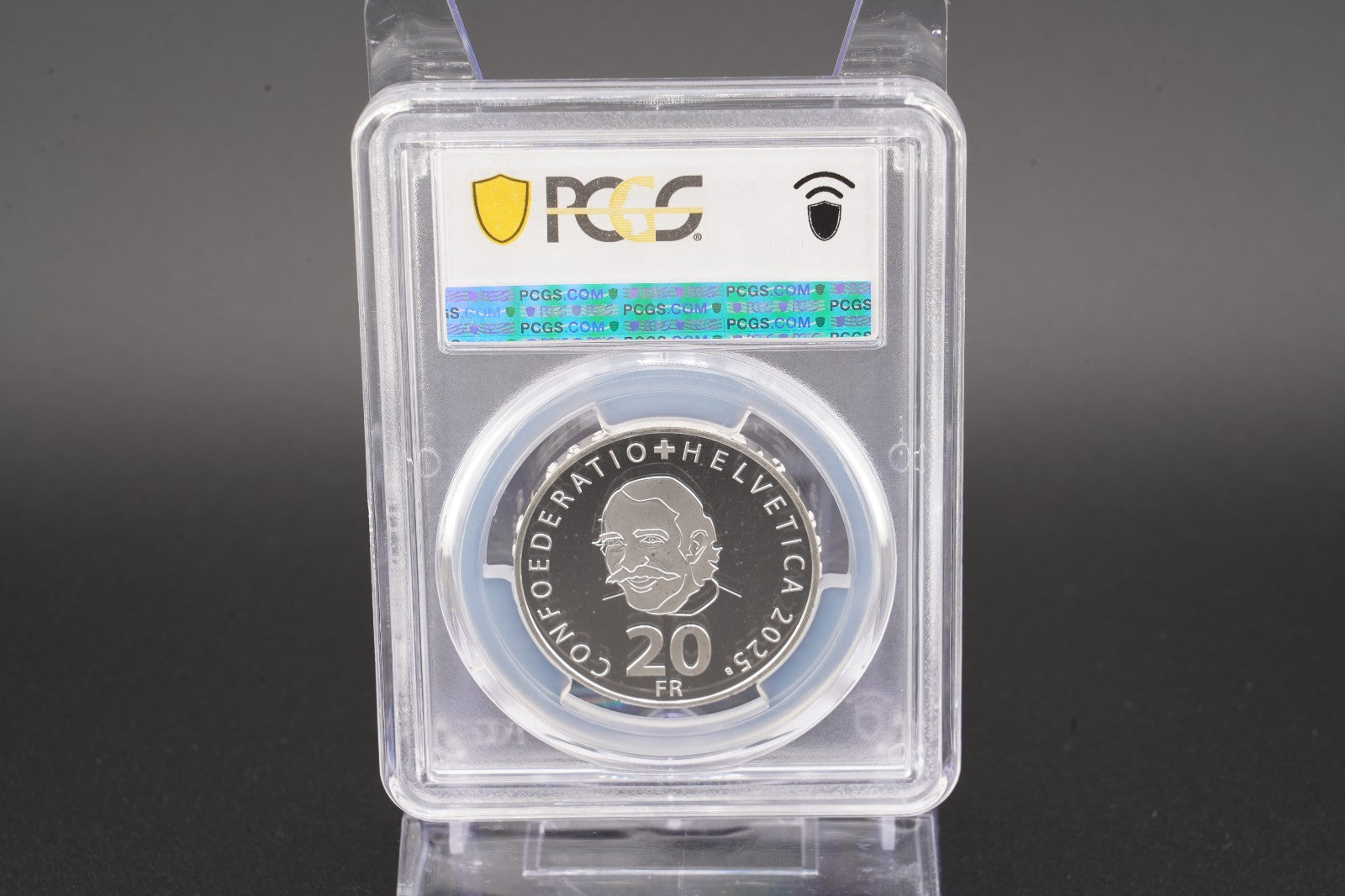 2025 Schweiz Jean Tinguely 20 Franken Silber PCGS MS68DCAM Auflage 7.500