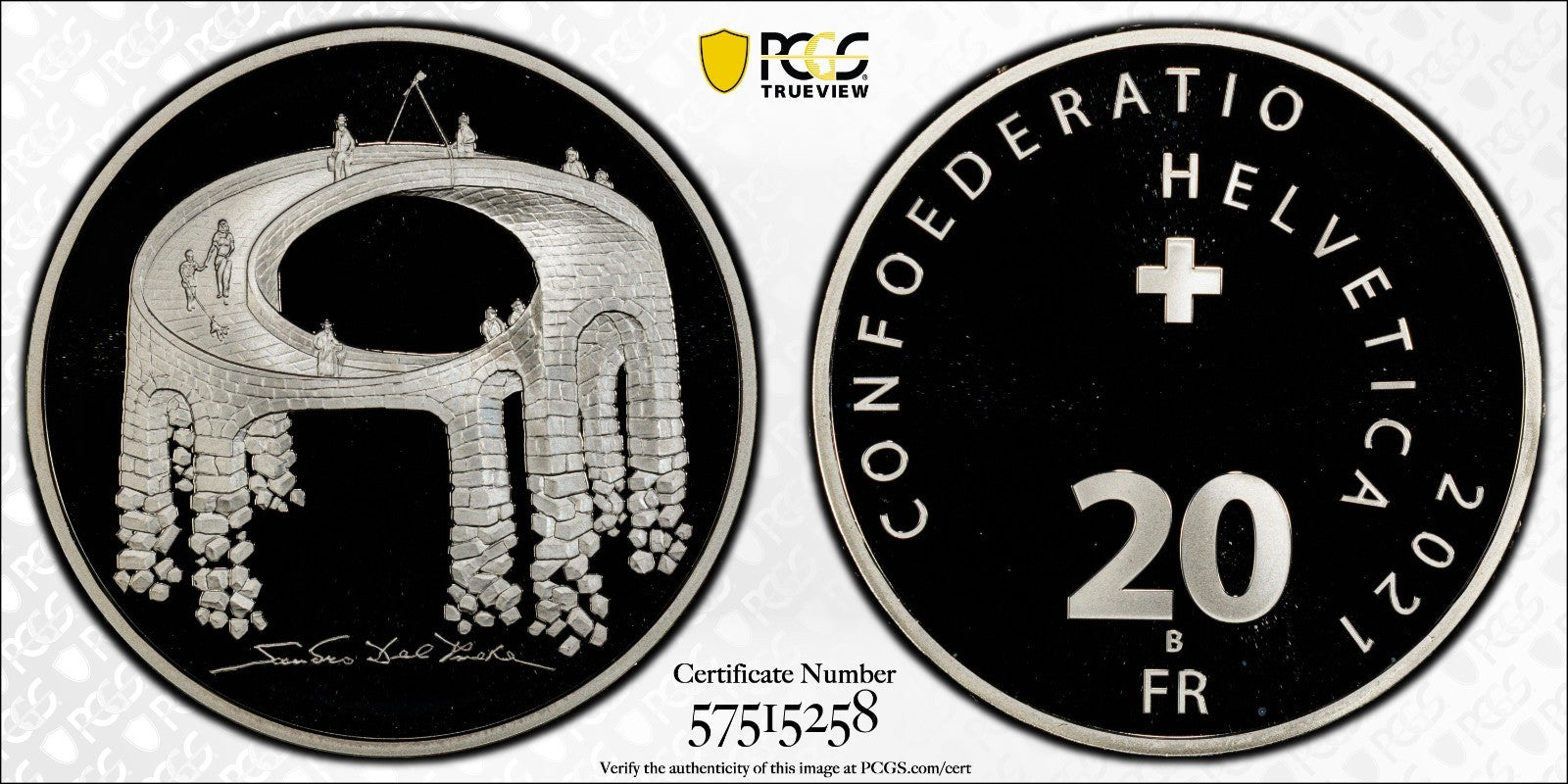 2021 Schweiz Illusion Viadukt des Lebens 20 Franken Silber PCGS PR69DCAM Proof