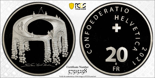 2021 Schweiz Illusion Viadukt des Lebens 20 Franken Silber PCGS PR69DCAM Proof